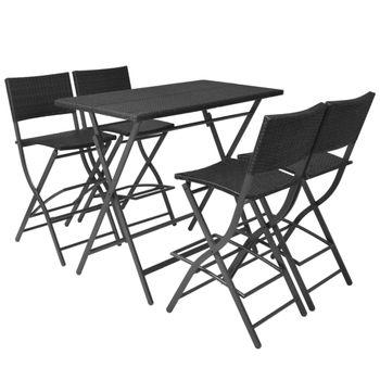 Set Comedor De Jardín Plegable 5 Pzas Poli Ratán Y Acero Negro Vidaxl