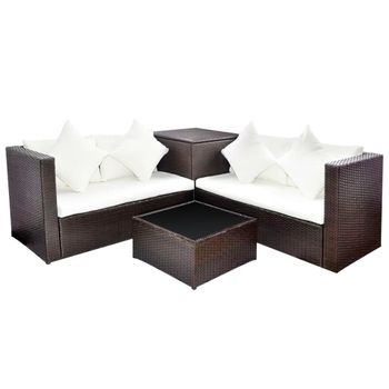 Set Muebles De Jardín 4 Piezas Y Cojines Ratán Sintético Marrón Vidaxl