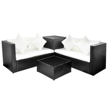 Set De Muebles De Jardín 4 Pzas Y Cojines Ratán Sintético Negro Vidaxl