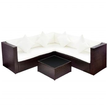 Set Muebles De Jardín 4 Piezas Y Cojines Ratán Sintético Marrón Vidaxl