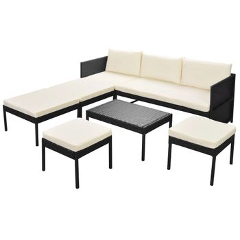 Set Muebles De Jardín 6 Piezas Y Cojines Ratán Sintético Negro Vidaxl