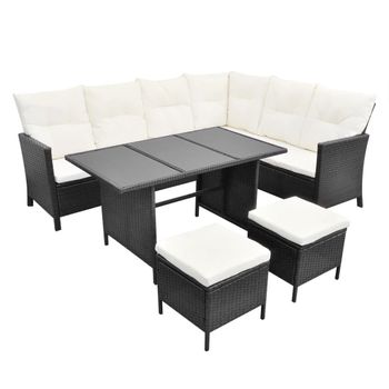 Set De Muebles De Jardín 4 Pzas Y Cojines Ratán Sintético Negro Vidaxl