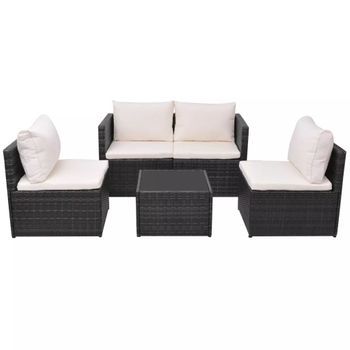 Set Muebles De Jardín 5 Piezas Y Cojines Ratán Sintético Negro Vidaxl