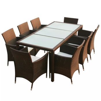 Set Comedor De Jardín 9 Piezas Y Cojines Ratán Sintético Marrón Vidaxl