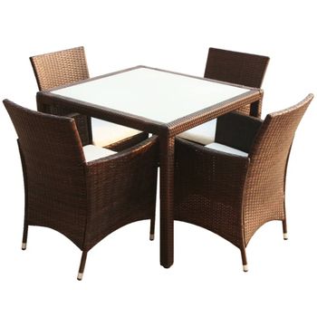 Set Comedor De Jardín 5 Piezas Y Cojines Ratán Sintético Marrón Vidaxl