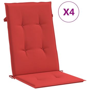 Cojín Silla De Jardín Respaldo Alto 4 Uds Tela Rojo 120x50x3 Cm Vidaxl