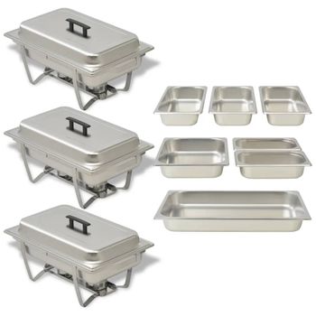 Set Calentador De Comida Para Buffet 3 Piezas Acero Inoxidable Vidaxl