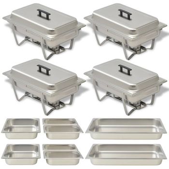 Set Calentador De Comida Para Buffet 4 Piezas Acero Inoxidable Vidaxl