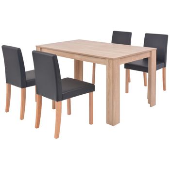 Sillas Y Mesa Comedor 5 Piezas Roble Y Cuero Artificial Negro Vidaxl