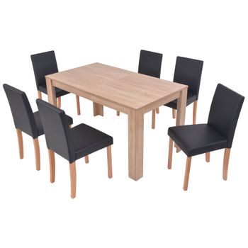 Conjunto De Comedor 7 Piezas De Roble Y Cuero Artificial Negro Vidaxl