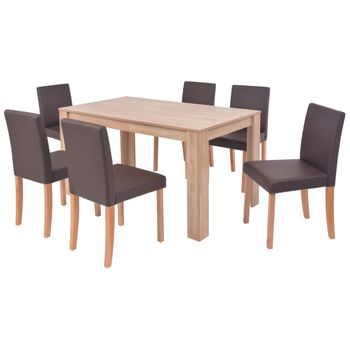 Sillas Y Mesa De Comedor 7 Pzas Roble Y Cuero Artificial Marrón Vidaxl