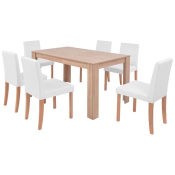 Juego De Comedor De Roble+cuero Artificial 7 Piezas Color Crema Vidaxl