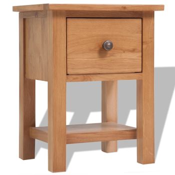 Mesita De Noche De Madera De Roble Maciza 36x30x47 Cm Vidaxl