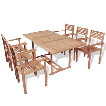 Set De Comedor Exterior 7 Piezas De Madera Maciza De Teca Vidaxl