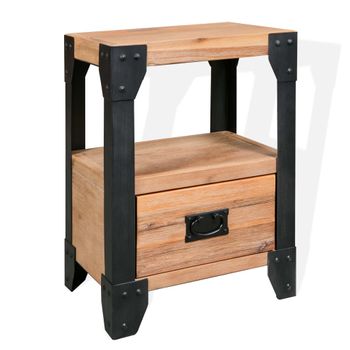 Mesita De Noche De Madera Maciza Acacia Y Acero 40x30x54 Cm Vidaxl