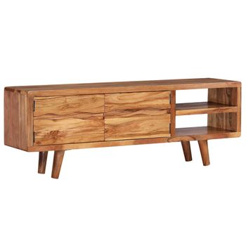 Mueble De Tv Madera Maciza Acacia Puertas Talladas 117x30x40 Cm Vidaxl