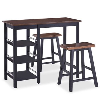 Conjunto De Mesa Alta De Cocina 3 Piezas Mdf Negro Vidaxl