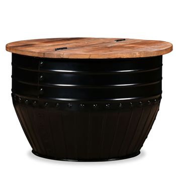 Mesa De Centro De Madera Maciza Reciclada Negra Forma De Barril Vidaxl