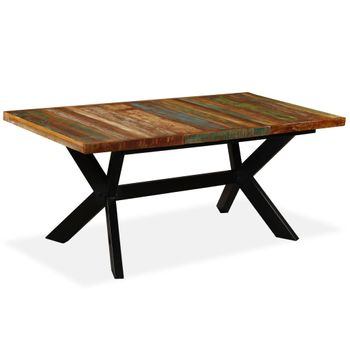 Mesa De Comedor Madera Maciza Reciclada Y Cruz De Acero 180 Cm Vidaxl