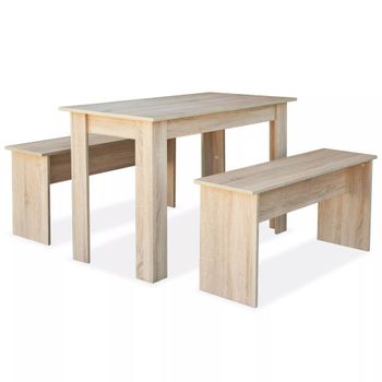 Mesa De Comedor Y Bancos 3 Piezas Madera Aglomerada Color Roble Vidaxl