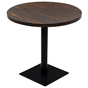 Mesa De Bar Bistró Mdf Y Acero Redonda Fresno Oscuro 80x75 Cm Vidaxl