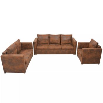 Conjunto De Sofás De 3 Piezas De Piel Artificial De Ante 82 X 73 X 82 Cm Vidaxl