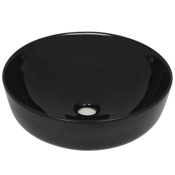 Lavabo Redondo De Cerámica Negro 41,5x13,5 Cm Vidaxl