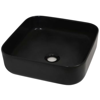 Lavabo cuadrado rebosadero cerámica azul oscuro mate 41x41cm