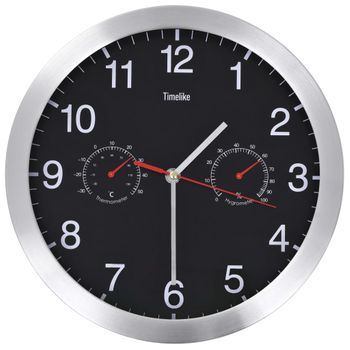 Reloj De Pared De Cuarzo Higrómetro Y Termómetro 30 Cm Negro Vidaxl