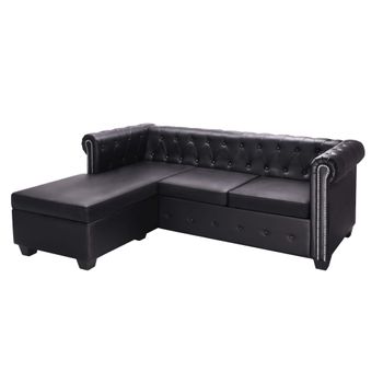 Sofá Chesterfield En Forma De L Cuero Sintético Negro Vidaxl