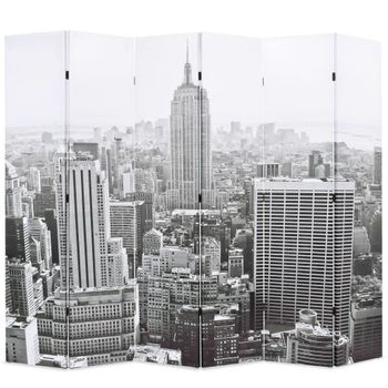 Biombo Divisor Plegable 228x170 Cm Nueva York Blanco Y Negro Vidaxl