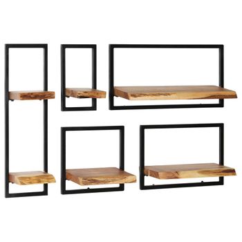 Conjunto Estantes Pared 5 Piezas Madera Maciza Acacia Y Acero Vidaxl