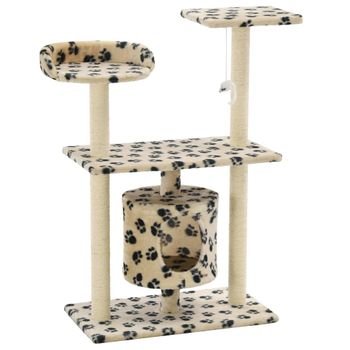 Rascador Para Gatos Con Poste De Sisal 95 Cm Huellas Beige Vidaxl