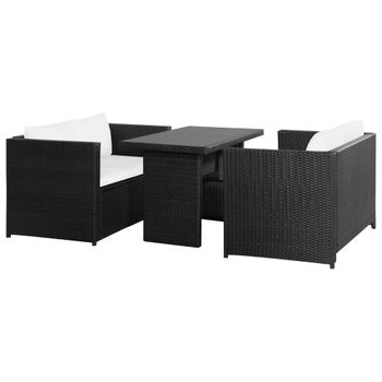 Set De Muebles De Jardín 3 Pzas Y Cojines Ratán Sintético Negro Vidaxl