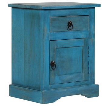 Mesita De Noche De Madera Maciza De Mango Azul 40x30x50 Cm Vidaxl