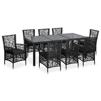 Conjunto De Comedor De Exterior 9 Piezas Ratán Sintético Negro Vidaxl