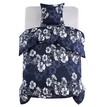 Set Funda Edredón Estampado Floral Azul Marino 140x220/60x70 Cm Vidaxl