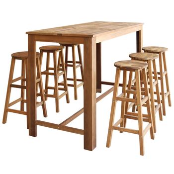 Set Mesa De Bar Y Taburetes 7 Piezas De Madera De Acacia Maciza Vidaxl