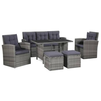 Set De Muebles De Jardín 6 Pzas Y Cojines Ratán Sintético Gris Vidaxl