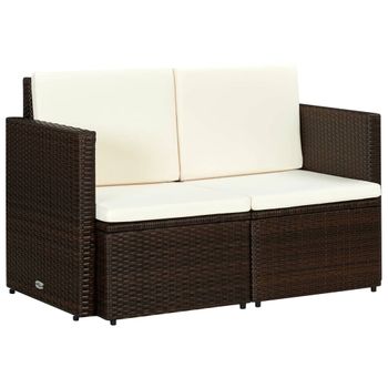 Conjunto Muebles Jardín Bahamas Conjunto Central Doble Mesa Gris Pardo 3  Módulos Centrales, 1 Puf, 2 Mesas Ratán Sintético con Ofertas en Carrefour