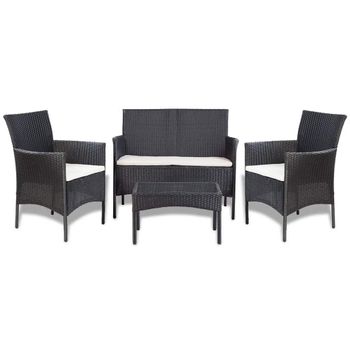 Set De Muebles De Jardín 4 Pzas Y Cojines Ratán Sintético Negro Vidaxl