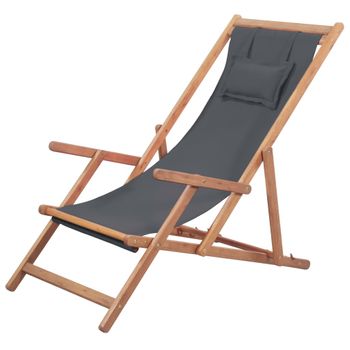 Silla De Playa Plegable De Tela Y Estructura De Madera Gris Vidaxl