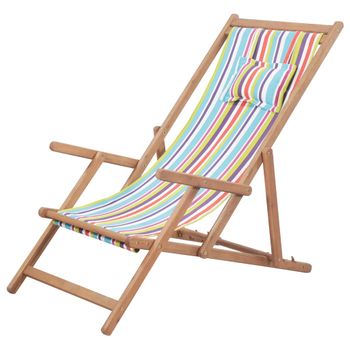 Silla De Playa Plegable De Tela Y Estructura Madera Multicolor Vidaxl