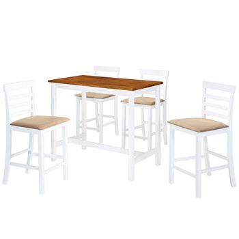 Set Mesa Y Sillas De Bar 5 Piezas Madera Maciza Marrón Y Blanco Vidaxl