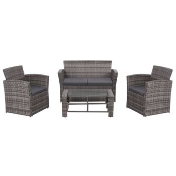 Set De Muebles De Jardín 4 Pzas Y Cojines Ratán Sintético Gris Vidaxl