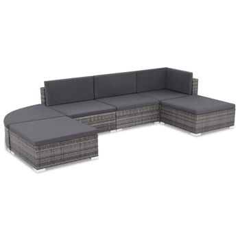 Set De Muebles De Jardín 6 Pzas Y Cojines Ratán Sintético Gris Vidaxl