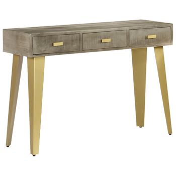 Mesa Consola De Madera Mango Maciza Gris Y Latón 110x35x76 Cm Vidaxl