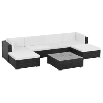 Set Muebles De Jardín 7 Piezas Y Cojines Ratán Sintético Negro Vidaxl