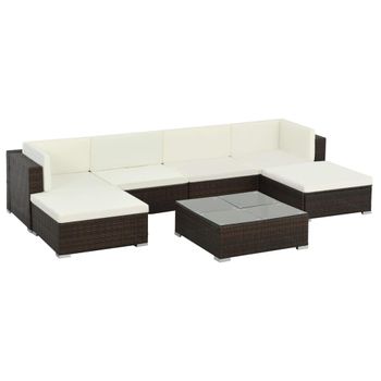 Set Muebles De Jardín 7 Piezas Y Cojines Ratán Sintético Marrón Vidaxl