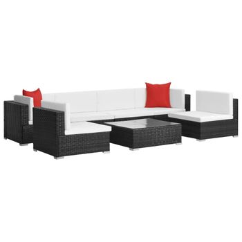 Set Muebles De Jardín 7 Piezas Y Cojines Ratán Sintético Negro Vidaxl